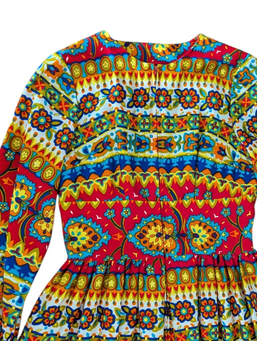 Vtg 60s Leland Of California Boho Long Sleeve Maxi Dress Hippie Multicolor - Picture 3 of 11